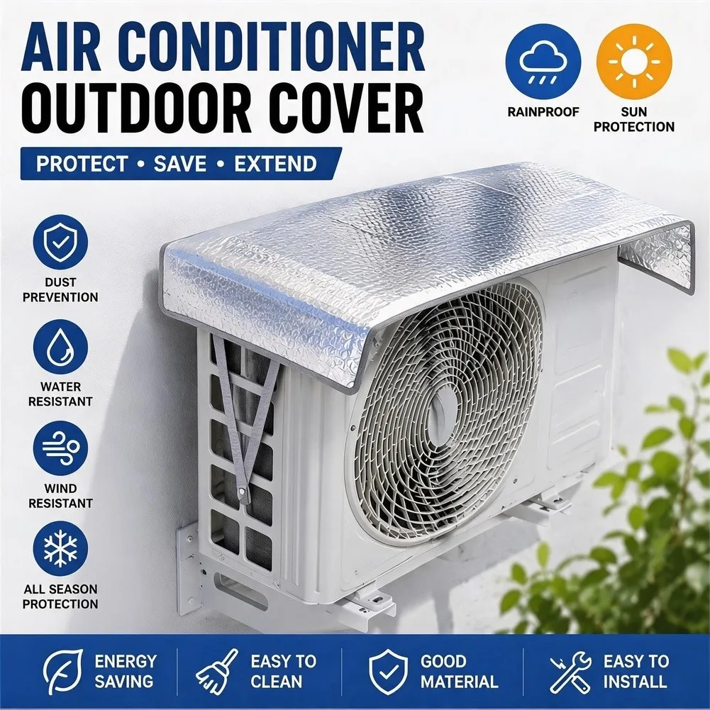 Outdoor Air Conditioner Cover 46x95 cm Sunshield Rainproof Dustproof Snowproof Aluminum Foil Composite Fabric with Elastic Band