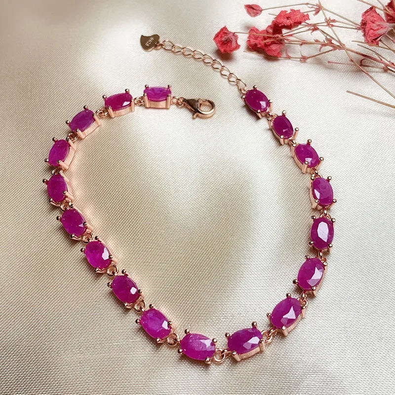 

18 Pieces 4mm * 6mm 100% Natural Ruby Simple Silve Ruby Bracelet for Party 925 Sterling Silver Ruby Jewelry