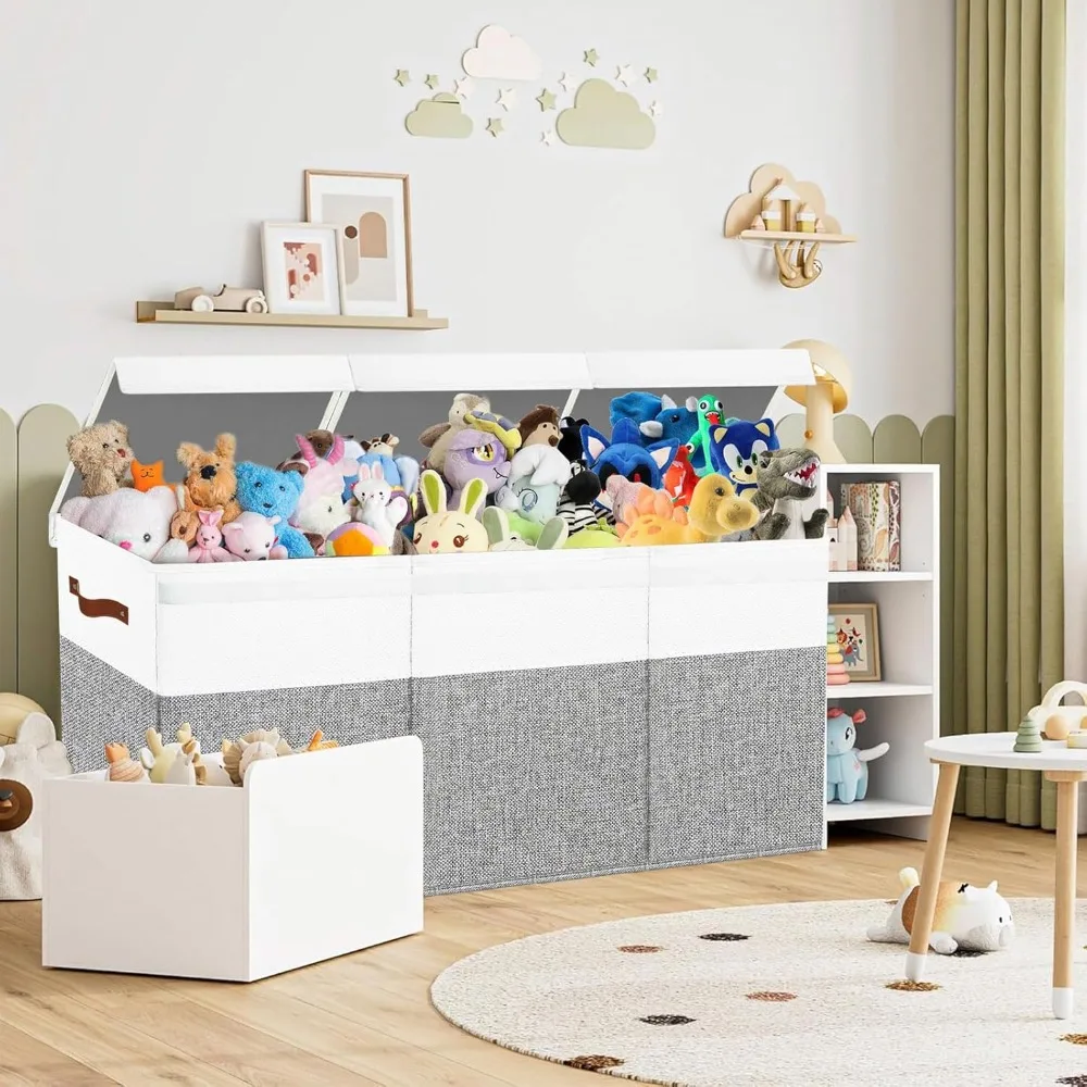 صندوق تخزين ألعاب الأطفال مع أغطية - منظم للحيوانات المحشوة والألعاب، مناسب للأطفال الصغار والرضع والفتيات والممرضات