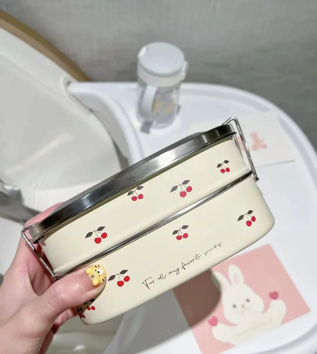 

Korean Sle Children's Stainl Steel Lunch Box Picnic Box Baby Cutlery Fre-kee Box Double-layer Insulated Food Conta...