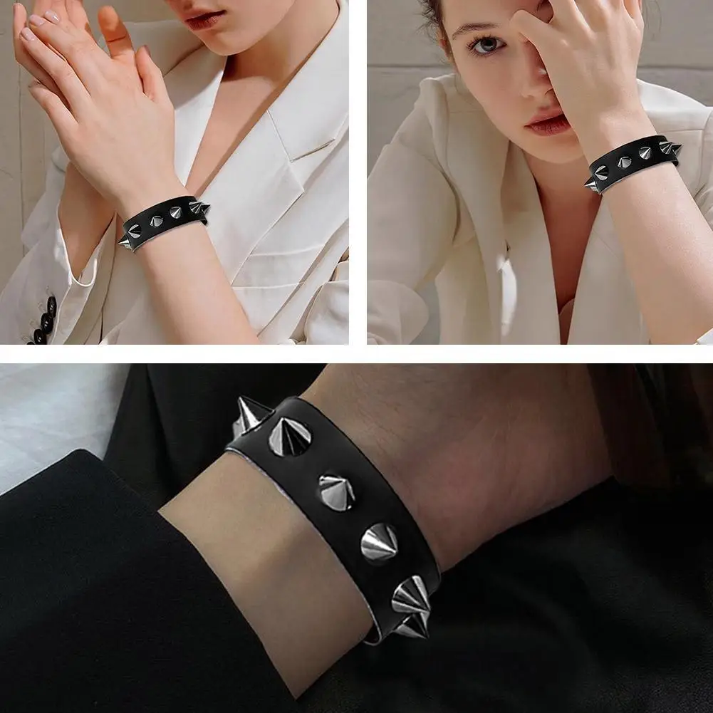 Cool Gothic Pu Leather Studded Bracelet Adjustable Punk Goth Cuff Spike Bracelet Gothic Rivet Wristband For Men Women N0k0