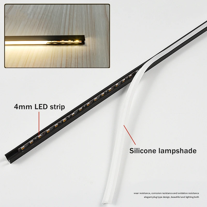 6x9mm LED Under Cabinet Lamp DC12V Built-in Recessed Silicone Cover Aluminum Profile Strip Bar Light Layer Shelf Hidden Lighting