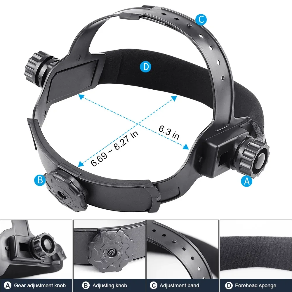 Schweißermasken, automatisches Verdunkelungslicht, große Sicht, automatische Verdunkelung, Schweiß-Gesichtsmaske, 4 Bogen, zum Schweißen, Schleifen, Schneiden, Einstellband