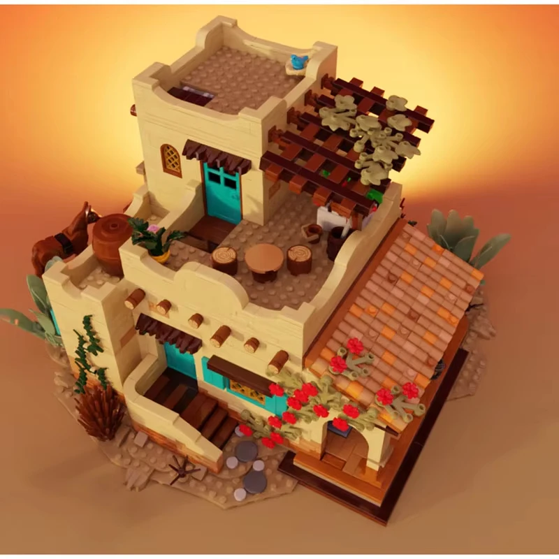 2055 Uds. MOC edificio de ciudad estilo mexicano casa adobe puesta de sol rancho modelo DIY montaje juguetes de bloques de construcción regalo de cumpleaños para niños