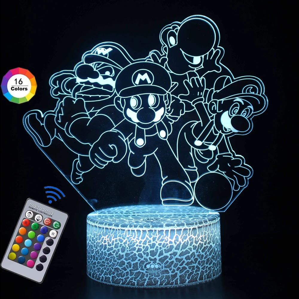 Super Mario Game Cartoon 16 colors Creative 3D Lamp Anime Figure LED Night Lamp Touch Table Lamp Ornaments Kids Toys Gifts