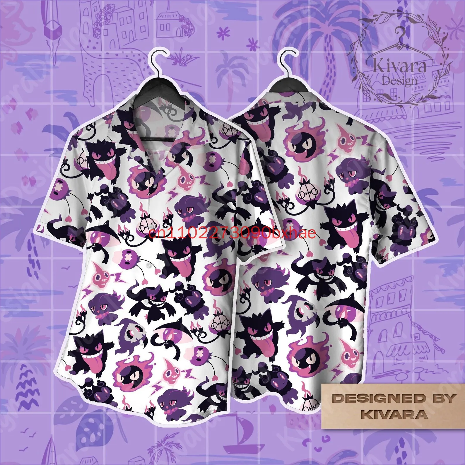 

Ghost Party Hawaiian Shirt Summer Shirt Men's Women's Kids Summer Casual Button Pikachu Pokemon Beach Shirts Tops