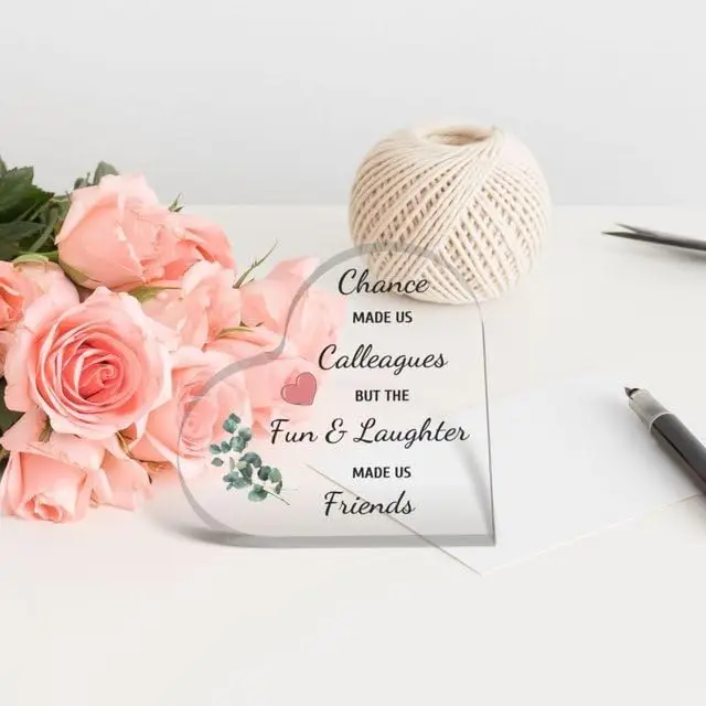 Colleague To Friend Heart‑Shaped Acrylic Sign, Floral Eucalyptus Desktop Thank‑You Ornament
