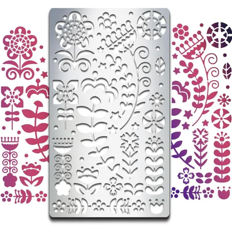 1pc drucken Blume Metall Journal Schablone Edelstahl Schablonen Lesezeichen Schablonen 4 × 7 Zoll Metall Scrap booking Zeichnung Schablone DIY