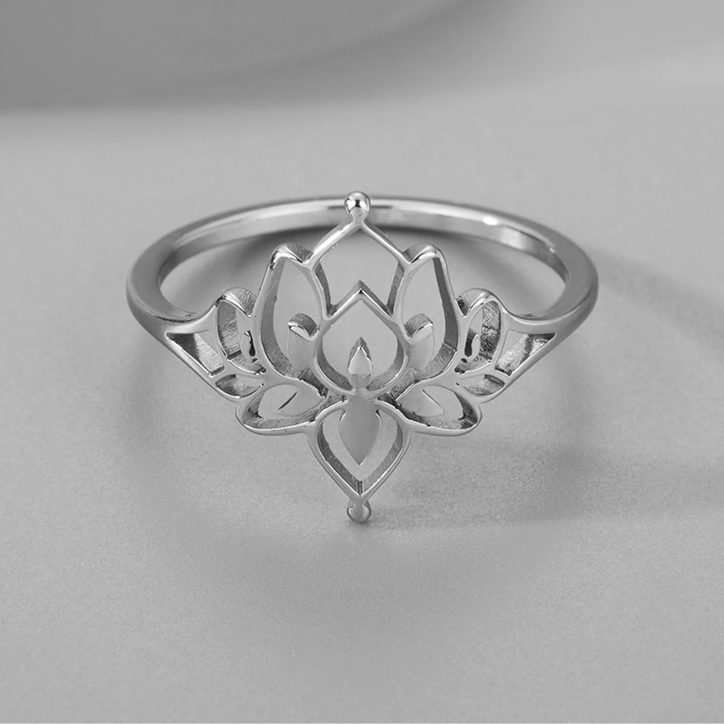 Lotus Ring Stainless Steel Oxidized Lotus Ring Womens Lotus Jewelry Valentine\'s Day Present for Women