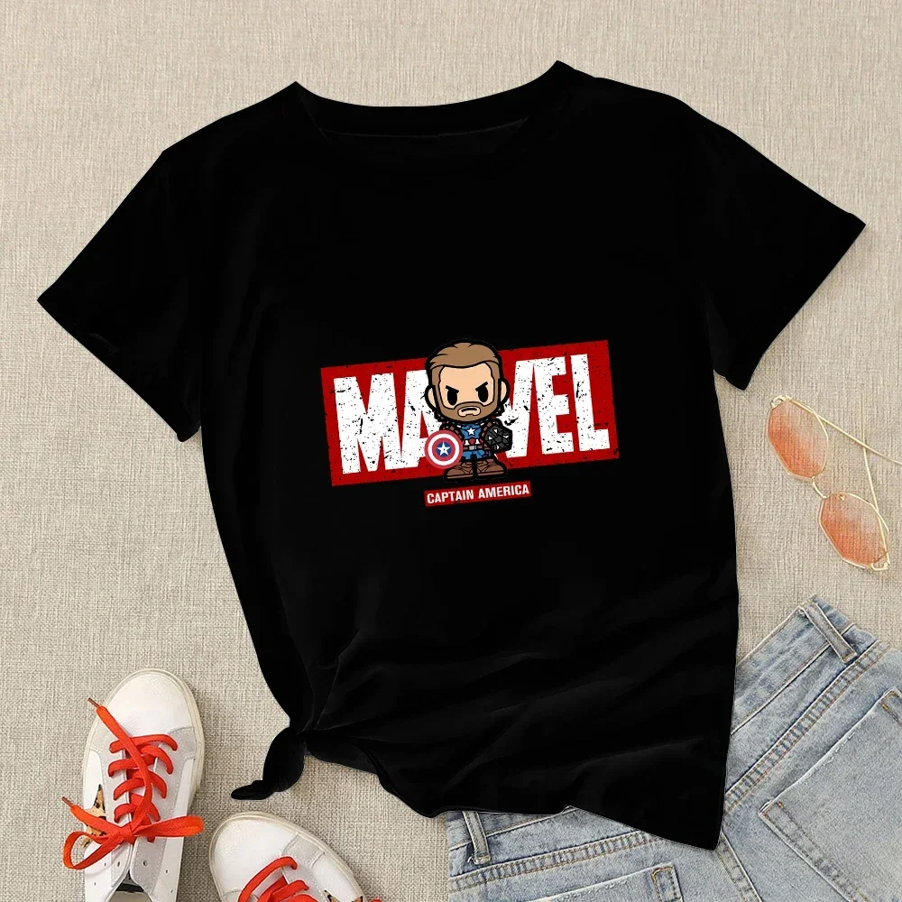 Moda Cartoon T-shirt nera Donna Streetwear Estate Harajuku T-shirt manica corta Top Girocollo Tee Unisex Y2k Abbigliamento Top