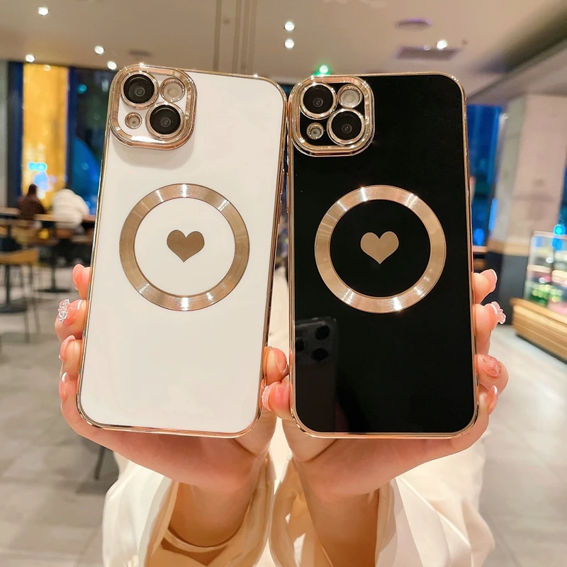 Soft Magsafe Wireless Charge Love Heart Case For iPhone 14 13 12 11 Pro Max X Xs XR Max 7 8 Plus SE 2020 2022 Magnetic Cover