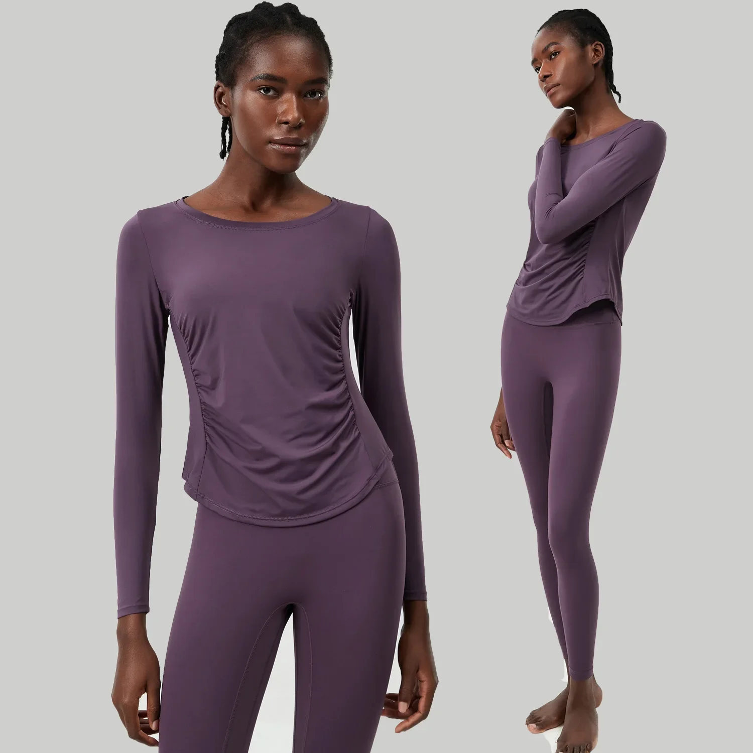 Conjunto de dos piezas de Yoga y Fitness para mujer, traje suave para gimnasio y correr, ropa de entrenamiento transpirable, ropa deportiva femenina de Color sólido