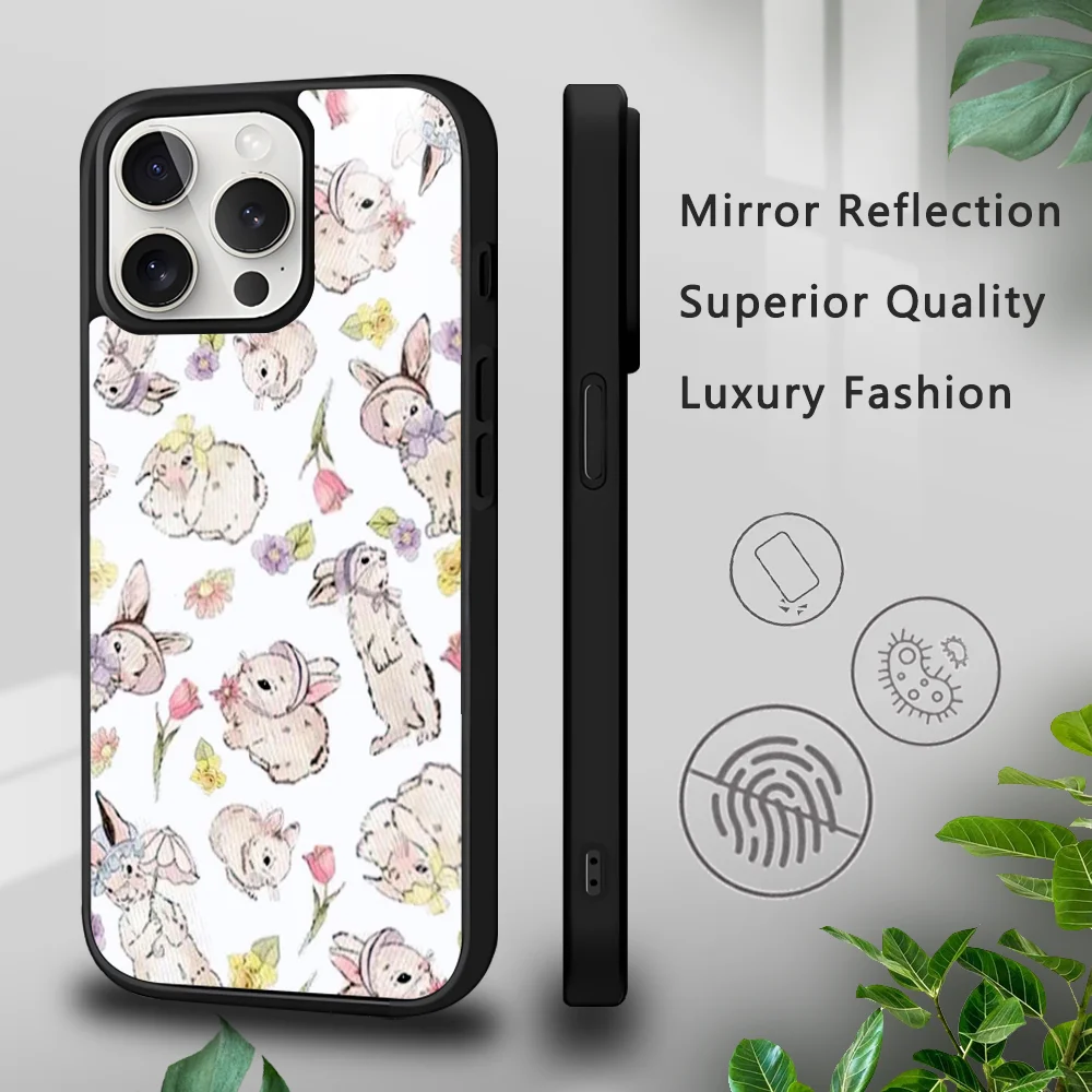 Wildflower Girls bow Rabbit Cute Cartoon Phone Case For iPhone 16 15 14 13 12 11 Pro Xs Max Mini Plus Celulares Hard Funda #2