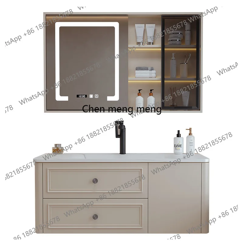 

Modern Washbasin Bathroom Cabinets Hot-bent Rock Plate Integrated Basin Bathroom Cabinets Smart Mirror Furniture Armoire