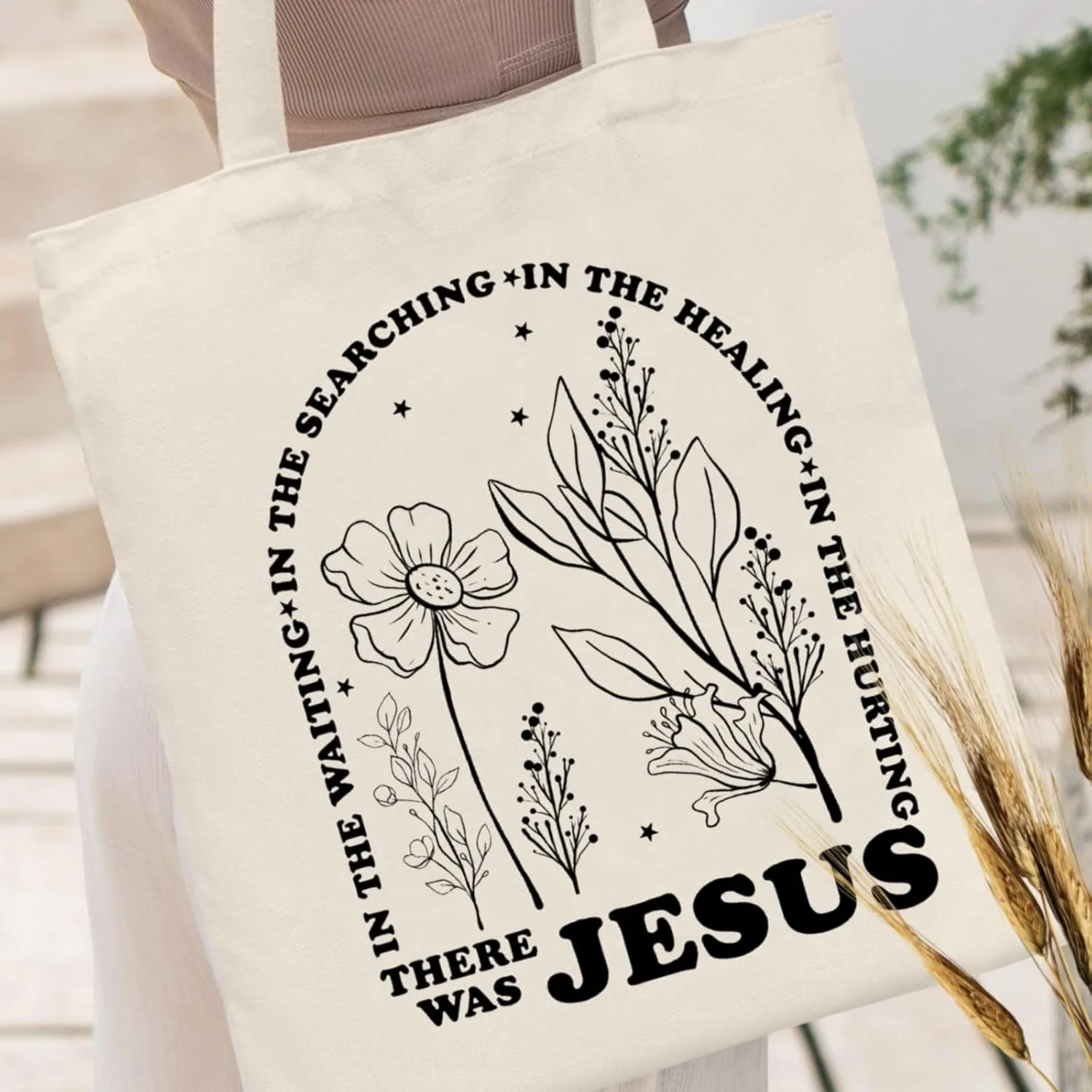 

Canvas Christian Tote Bags Bible Canvas Bag Faith-Inspired Graphic Book Tote for Church Christian Birthday Gifts