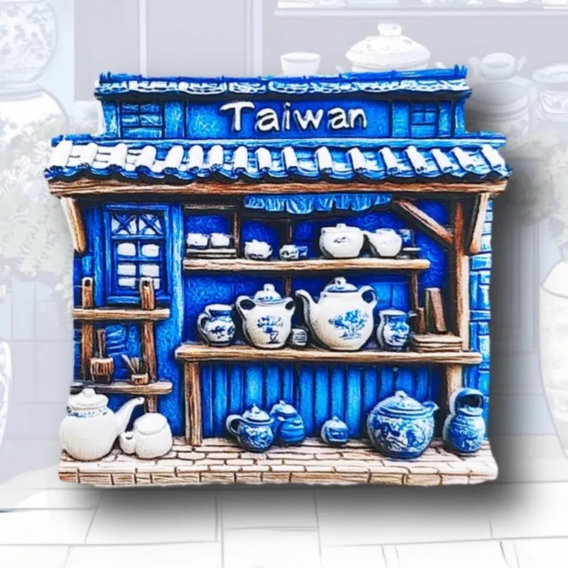 Pegatinas para nevera de Taiwán de China, recuerdos de porcelana azul y blanca, imanes para nevera, decoración del hogar, regalos de boda