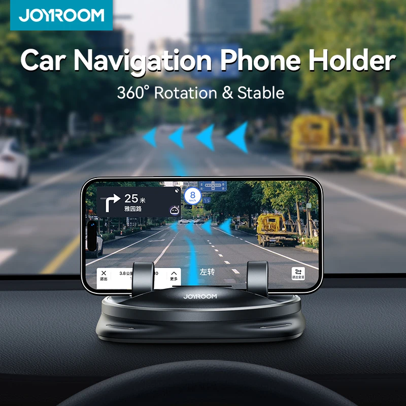 Joyroom Car Phone Holder Dashboard Mount, Upgraded Reusable Nano-Gel Pad, 360° Swivel Auto-Lock Cradle for Dash