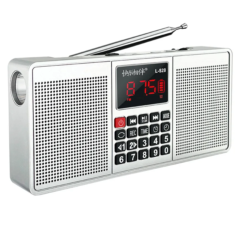 L-528 Multi Function Stereo Radio Speaker with Bluetooth AM FM TF USB AUX Handsfree Recorder Flashlight Alarm Clock Type C