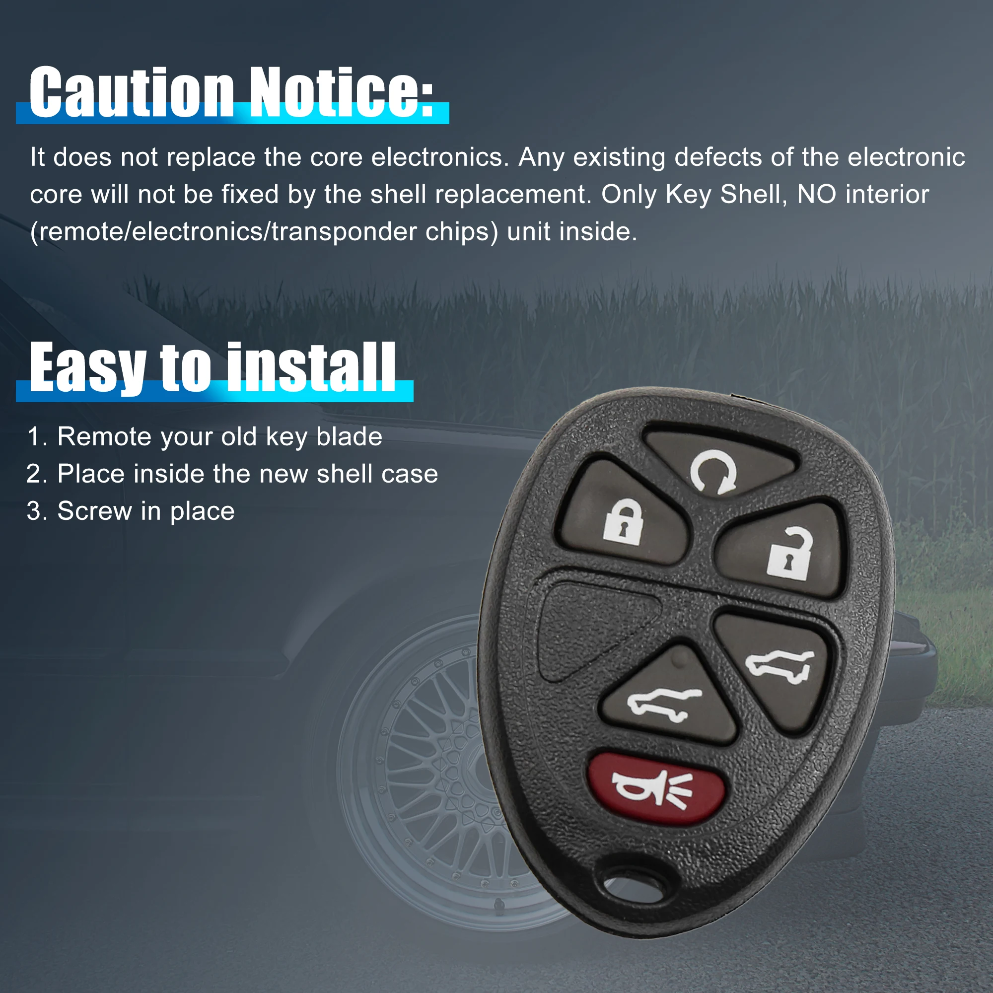 UXCELL OUC60270 6 Buttons Key Fob Remote Control Case Shell Replacement for Chevrolet Tahoe Suburban 1500 2007-2014