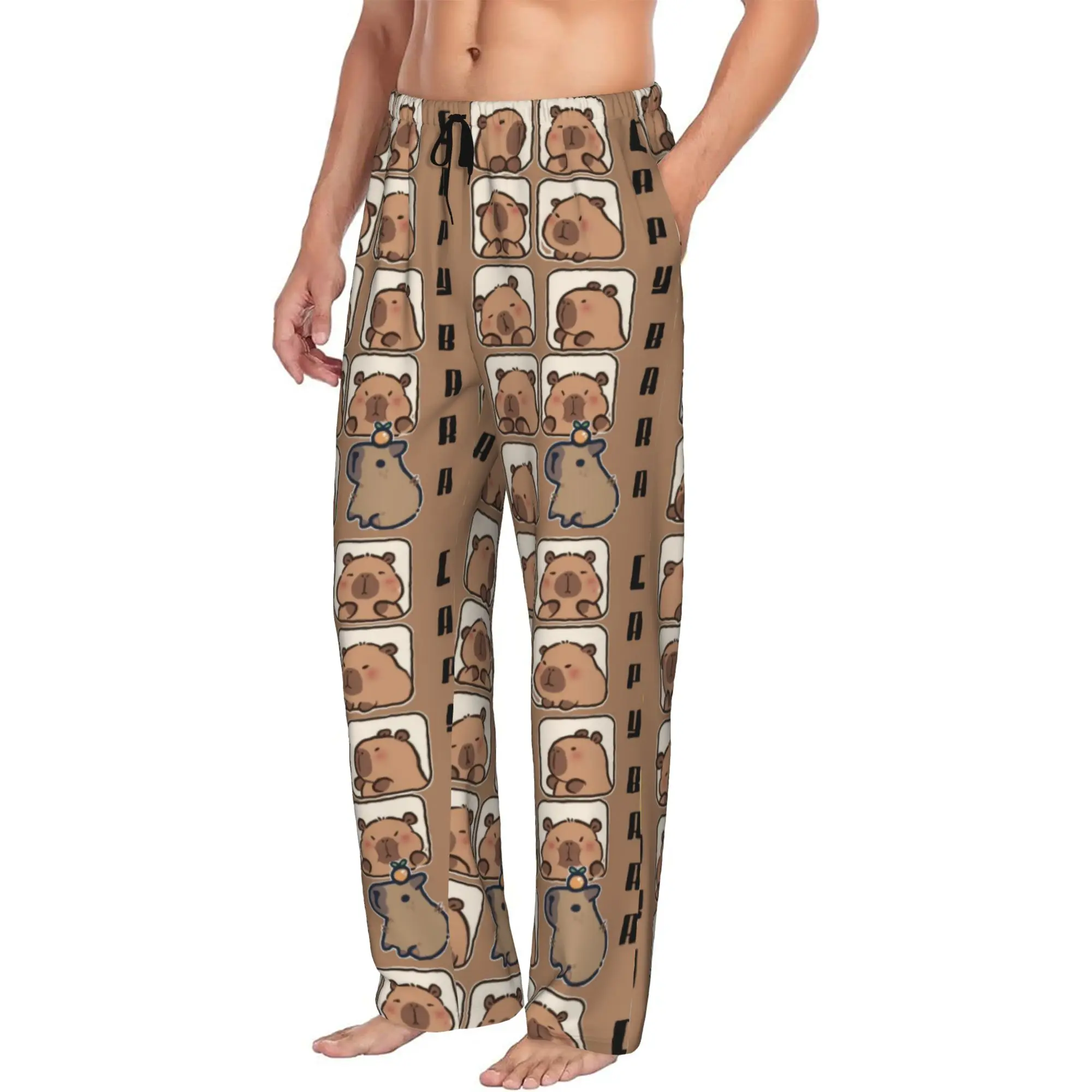 Custom Cute Capybara   Pajama Pants Sleepwear Men Elastic Waistband  Sleep Lounge Bottoms with Pockets