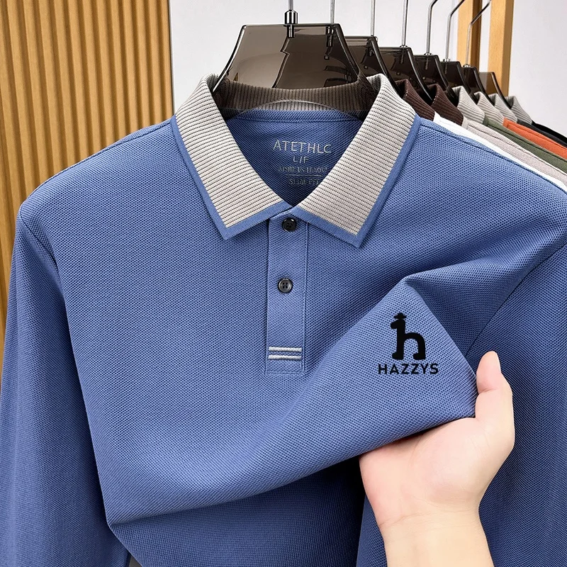 Modisches Herren-Poloshirt mit Print, Herbst, hautfreundlich, wärmend, langärmelig, 100% Baumwolle, vielseitige Herrenbekleidung für den Alltag. – Detail 3