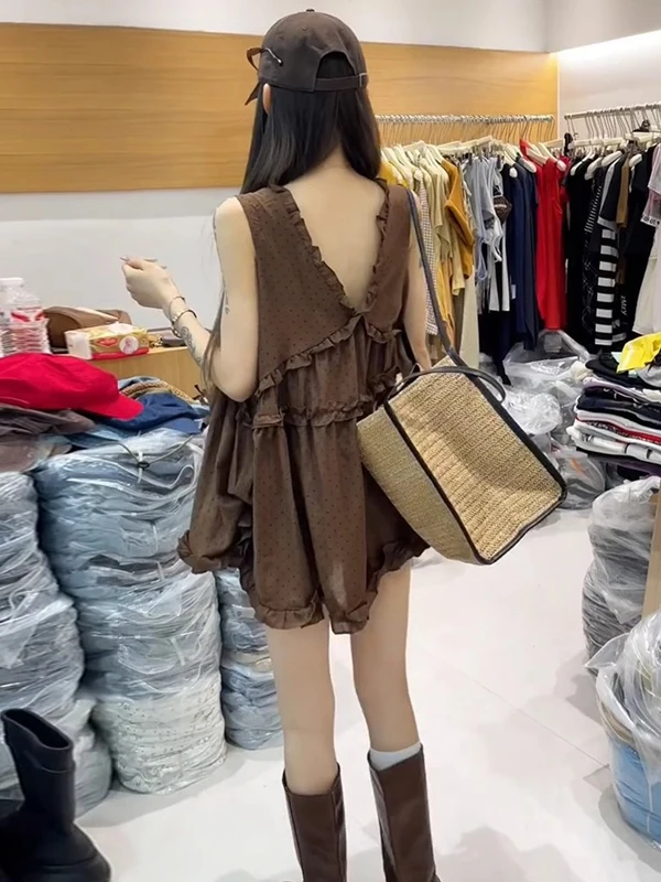 Korean Style Sweet Polka Dot Sleeveless Vest Women's Summer New Tea Atmosphere Matching Polka Dot Top Wooden  Ear