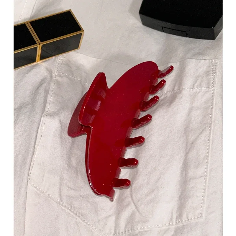 Cherry Red Claw Grabs for Women 10cm Acetate Shark Clips Acrylic Hair Barrette Claws Vintage Hair Accessories Headwear Gifts