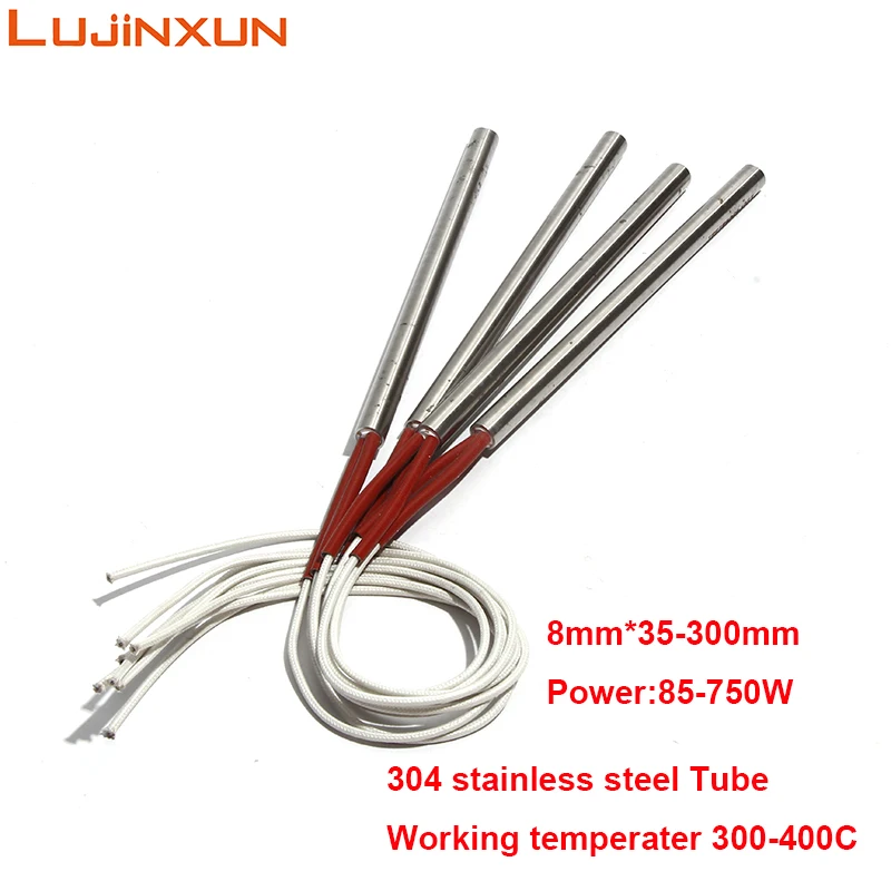 LUJINXUN 8mm Cartridge Heater Element 304SS Tube 35mm-300mm 220V Single Head Heater Pipe 60W-750W 5pcs/lot