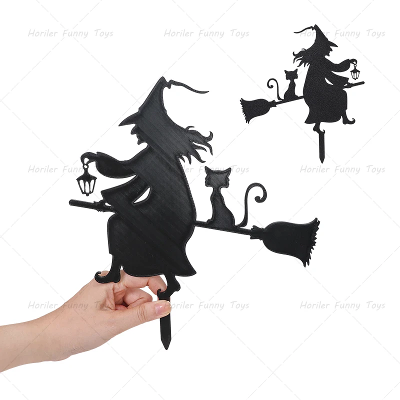 Witch & Cat  Scarecrow Silhouette Garden Stake, 3D Printed Yard Shadow Art, Halloween Party & Outdoor Garden Decor