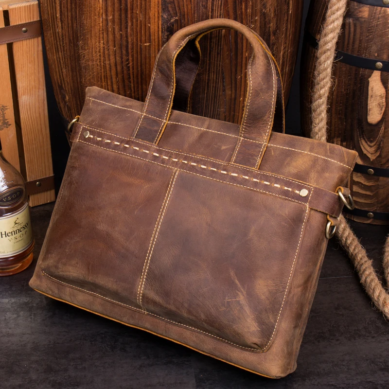 Retro crazy horse leather portable briefcase leather business postman bag leather shoulder messenger bag computer men's bag