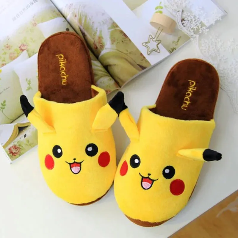 Kawaii Pokemon Pikachu Figure Winter Women Slippers Girls Boys Cartoon Home Indoor Slippers Unisex Warm Floor House Shoes