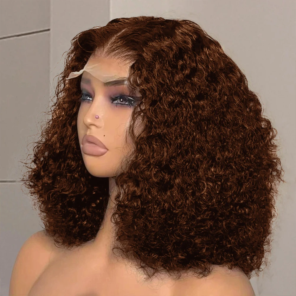 

Brown kinky Curly Wig Short Bob 13x4 100% Human Hair Lace Frontal Wigs Brazilian Deep Wave Human Hair Wig Preplucked Lace Front