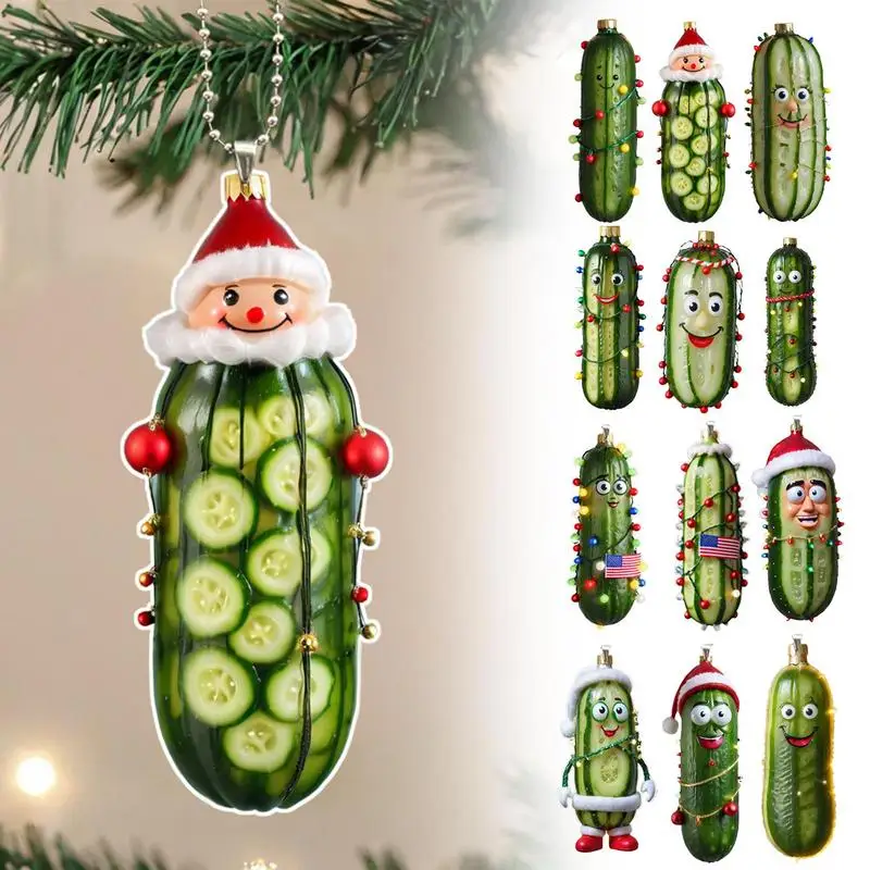 Christmas Ornaments 2024 Pickle 6X Traditional German Game Find The Pickle Acrylic 2D Flat Cucumber Pendant Craft With Rope For