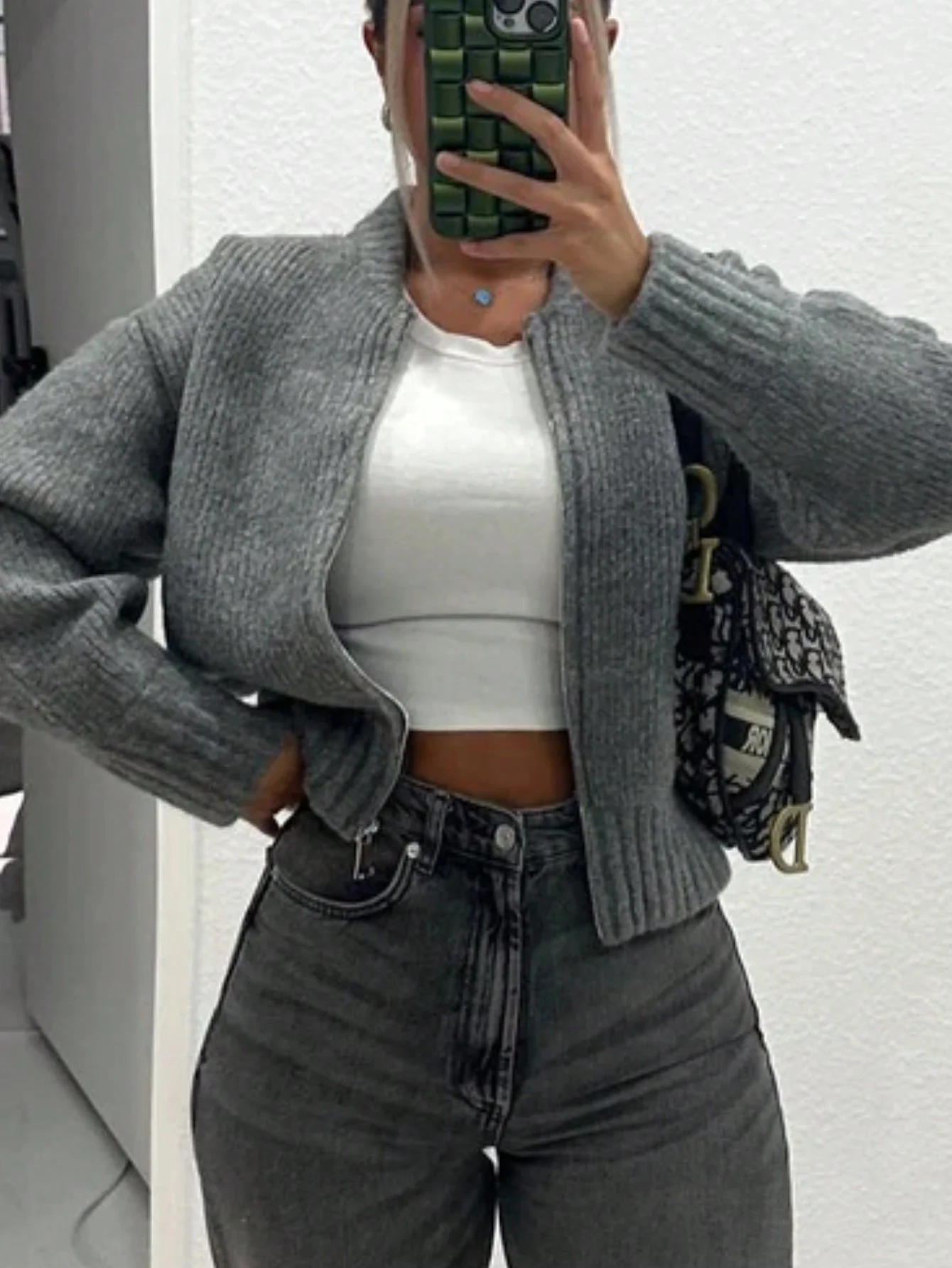 سترة نسائية كاجوال خفيفة الوزن ودافئة برقبة دائرية بلون سادة لخريف وشتاء، تصميم أنيق مفتوح من الأمام مع سلسلة Detai #3