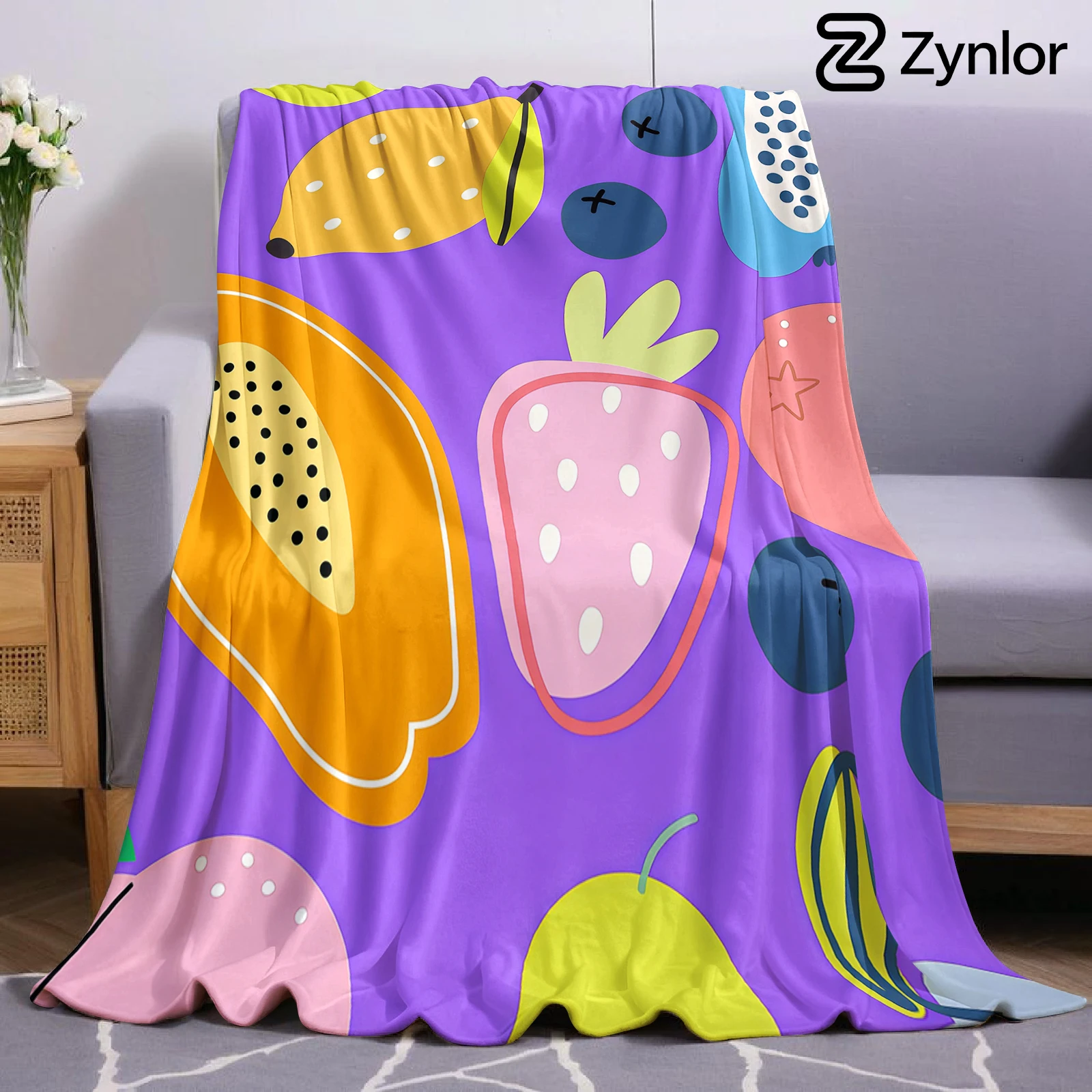 Colorful Fruit Doodle Ultra Soft Sherpa Fleece Blanket Fluffy Warm Halloween Cozy Throw for Sofa Couch Bedroom Gift All season