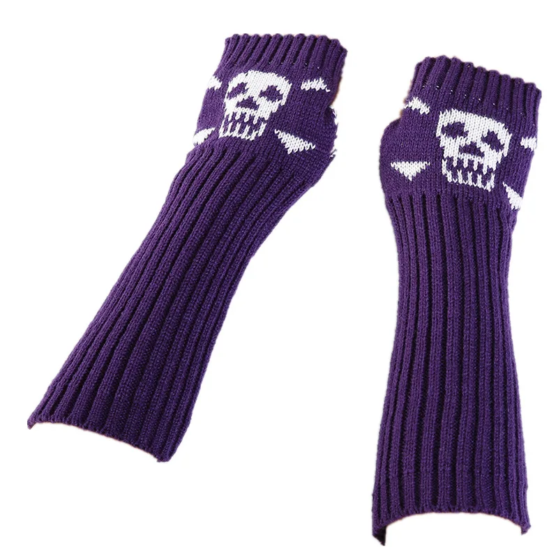 Guantes térmicos con diseño de calavera para hombre y mujer, calentadores de muñeca tejidos con medio dedo, manga abombada, moda, otoño e invierno
