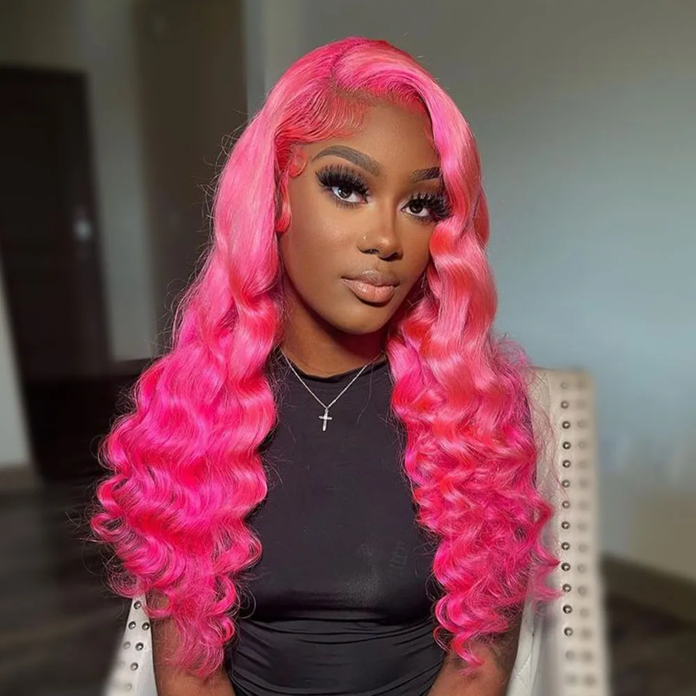 

Ombre Pink 13x4 Lace Front Wig Pre Plucked Colored Blonde Human Hair Wigs Straight 250% Density Lace Frontal Wig For Women 40 In