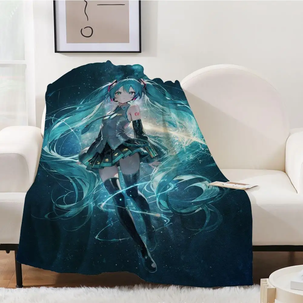 

Personalized customization Hatsune Miku Throw Blanket Aesthetic Art Flannel Blanket Portable Home Travel Camping Sofa Picnic