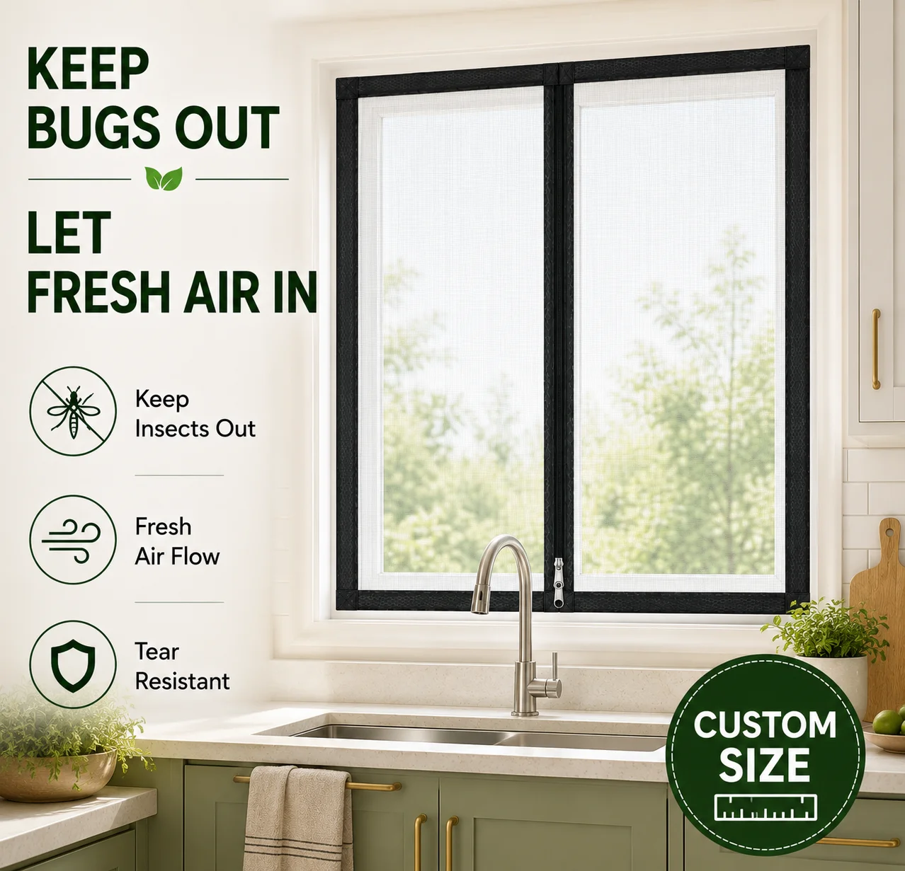 

Customizable Window Screen Mesh Dual Zipper Fly Screen Velcro Installation Anti Mosquito Insect Net