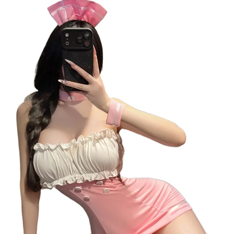 

Костюм медсестры в стиле аниме, соблазнительное сексуальное белье для ролевых игр, милое женское платье, эротическая пижама, наряд горничной, косплей, розовый