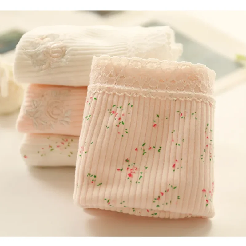 100% Pure Cotton Women Panties Plus Size Traceless Lace Sweet Cute Printed Underwear Couple Home Breathable Intimates Briefs