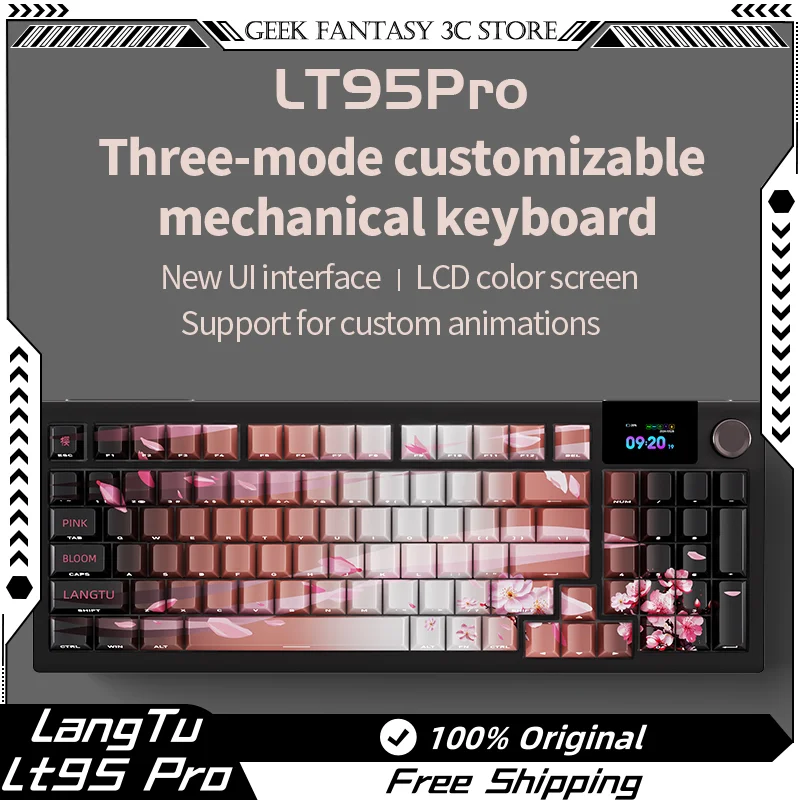 New Langtu Lt95 Pro Mechanical Keyboard Bluetooth 2.4g Wireless Tri-Mode Hot Plug Macro Driver Rgb Lasting Office Game Keyboard