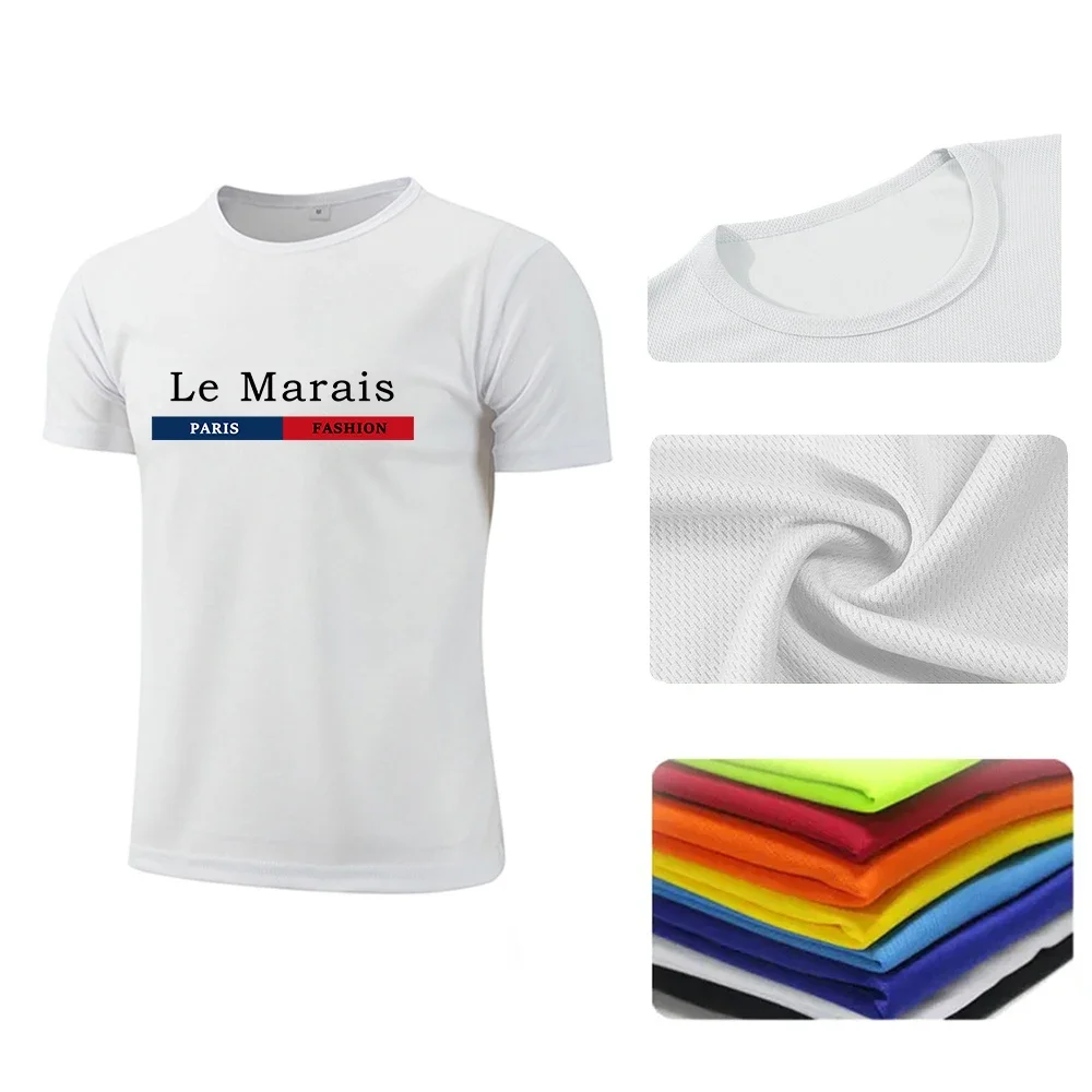 Mens T-shirt Print Casual Exercise Short Sleeve Outdoor Jogging Marathon Clothing Summer Quick-Dry Mesh Tees Cycling Sportswear
