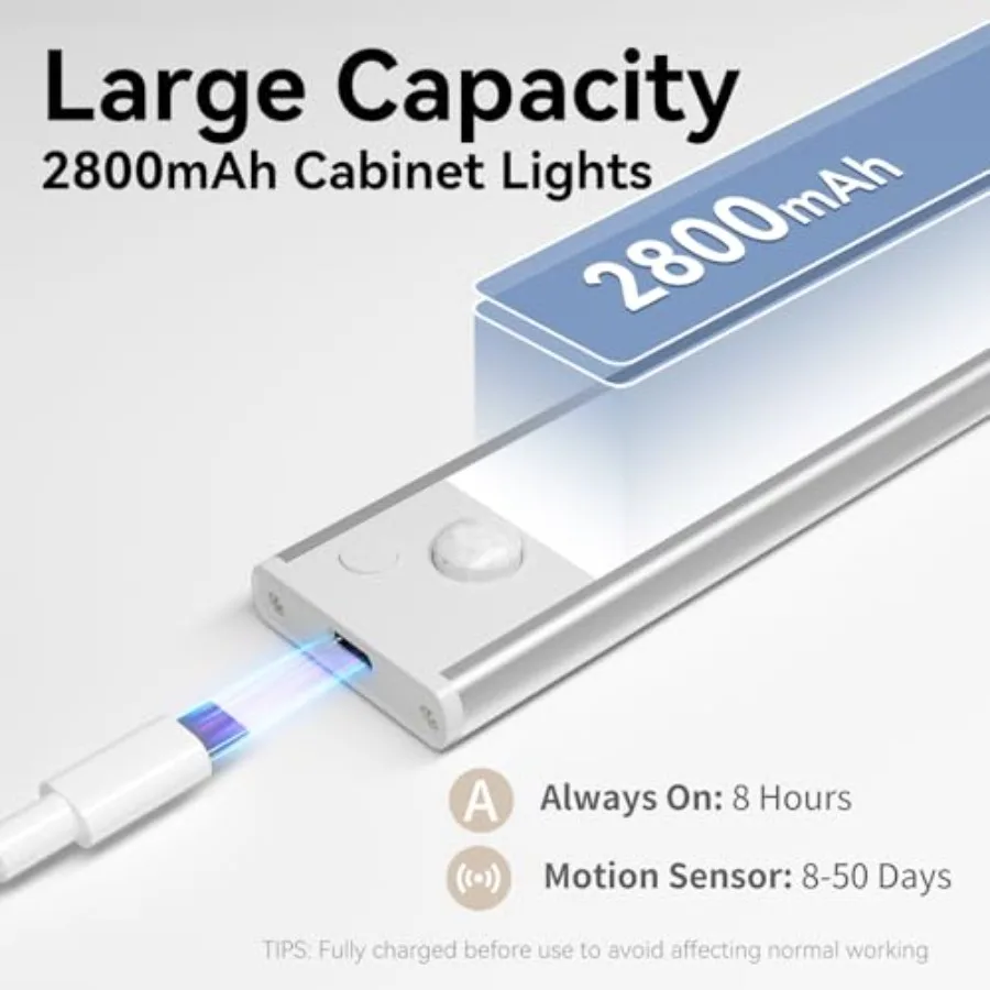 Under Cabinet Lighting, LED Magnetic Motion Activated Under Cabinet Lights, Rechargeable Closet Lights 2800mAh Battery Operated