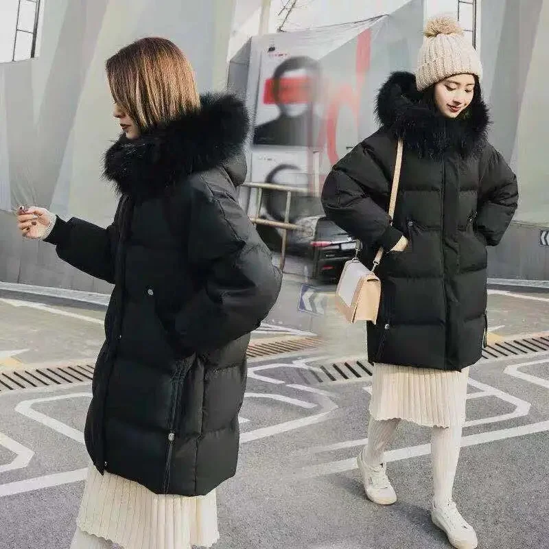 2025 Winter Jacket Women's Pink Loose Fitting Student Down Cotton Hooded Coat women's Thickned Parka Student Jacket Fur Collar