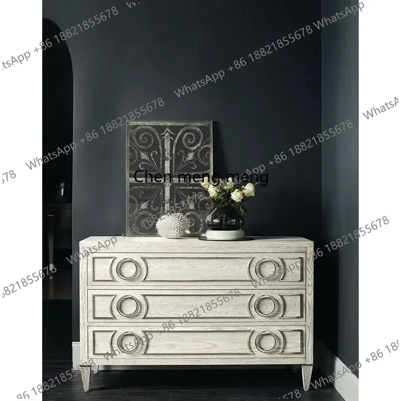 AB03Modern, light luxury oak antique white made old three-bucket side cabinet