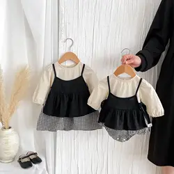 2024 Autumn 2Pcs Baby Sister Clothes Infant Girls Long Sleeve Bodysuit Or Big Girls Dress