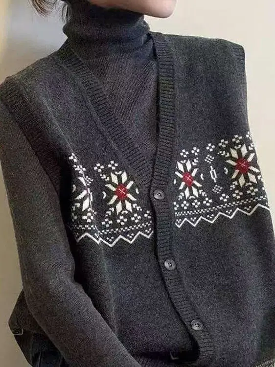 

Retro V-Ne Knitted Vest Cardigan Women's Loose Versatile Sweater 2026 New Arrival Spring Season Floral Embroidery Design