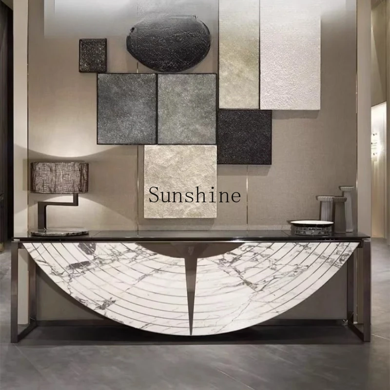 

Light luxury marble entrance table, semi-circular entrance cabinet against the wall of the villa