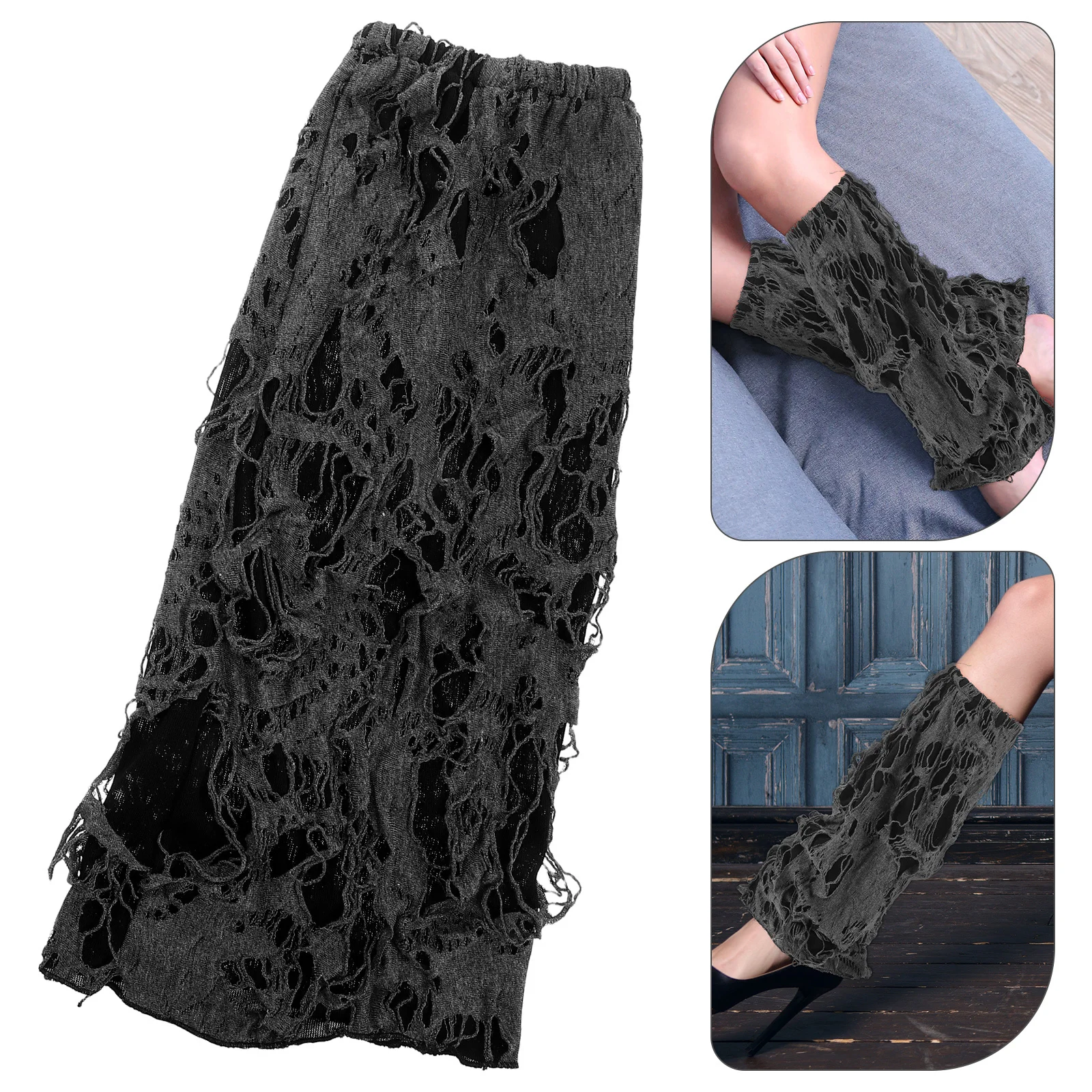 

1 Pair Punk Style Ripped Warmers Thin Breathable Goth Leg Sleeves For Costumes Halloween Party Wear Boots Leg Covers Women Socks